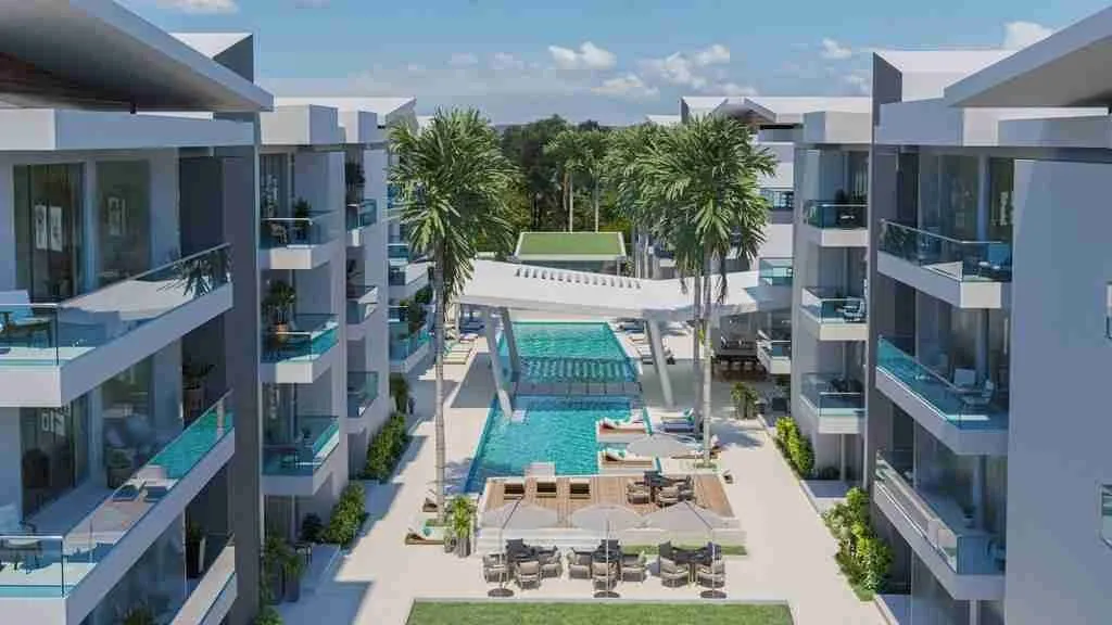 Luxury One-bedroom Condo for sale with balcony and white line at Punta Cana — photo 1