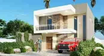 Modern and luxurious three-bedroom villa for sale in Punta Cana with pool and balcony.